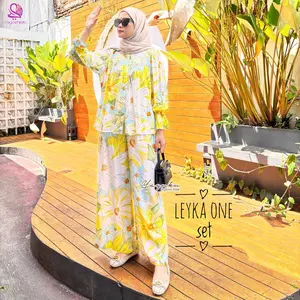 Leyka Oneset Atasan Celana Motif Bunga Hijab Friendly Muslimah Casual Nyaman & Stylish Modis Kekinian Yayuku by Yayoe Hijab