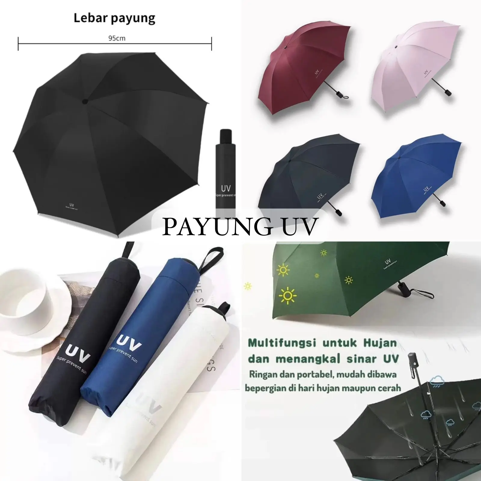 Anti UV Sinar Matahari Payung Lipat Anti UV Payung Tabir Surya Premium Quality