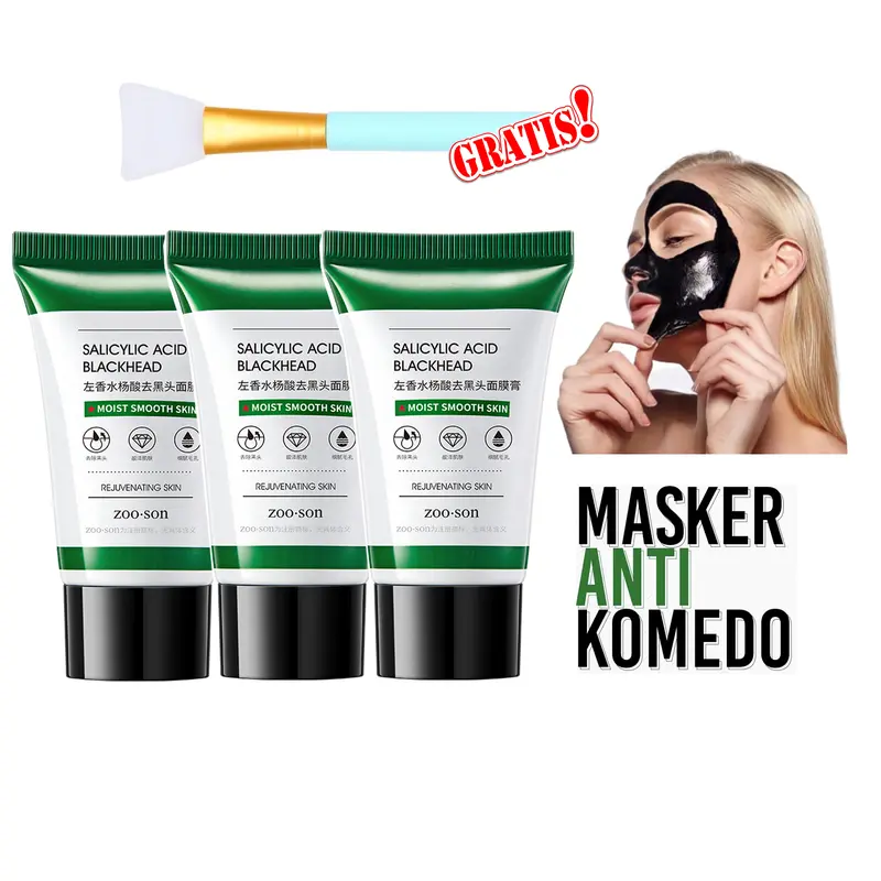 ( 3Pcs Gratis Kuas ) Zoo Son Salicylic Acid Blackhead Masker Arang Hitam Pengangkat Komedo 0