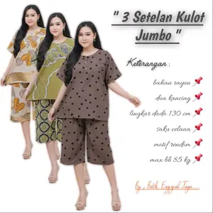 [ SETELAN KULOT REMAJA JUMBO LD 130 ] Rayon 1 motif celana pendek lengan pendek BB max 85 kg