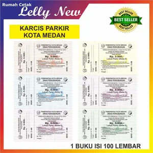 Karcis Parkir Kota Medan Motor & Mobil - 100 Lembar, Ukuran 10x6 cm, Sampul Kesing Coklat