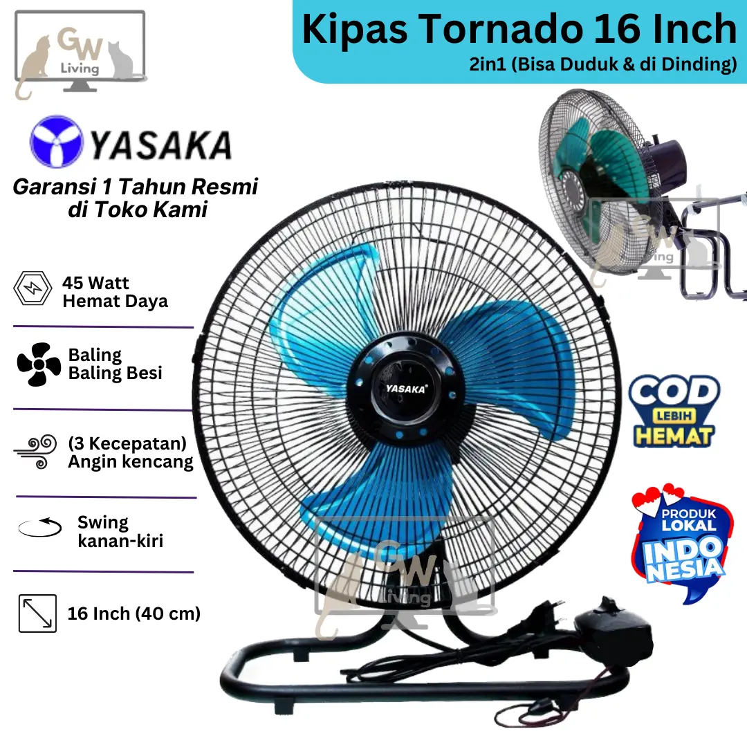 (COD) Kipas Angin Tornado Besi 16 Inch 12 Inch 2in1 Original Kencang Hemat Daya