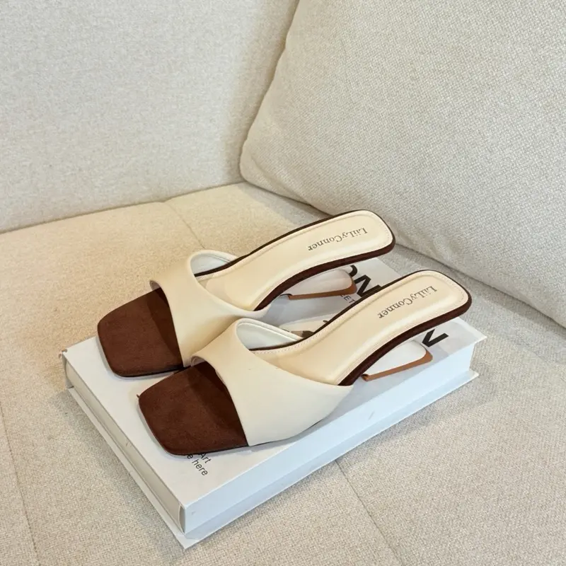 Liily Conner Official Dép Xuồng Mũi Vuông Gót 5cm Kiểu Quai Bản Mềm Êm Chân Thiết Kế Da Sáp Phối Da Nỉ Nhung Siêu Êm DH-0041-1