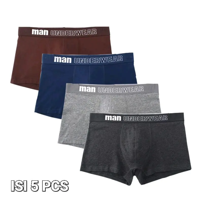 celana dalam boxer pria dewasa 5pcs bahan spandek dingin dipakai Karet Katun