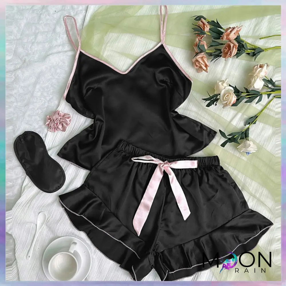 //MoonRain Baju Tidur Wanita Set Celana Pendek Wanita + Tank Top Gari polos Simpel Kekinan Bahan Katun Ukuran One Size 1375 | Hot Item