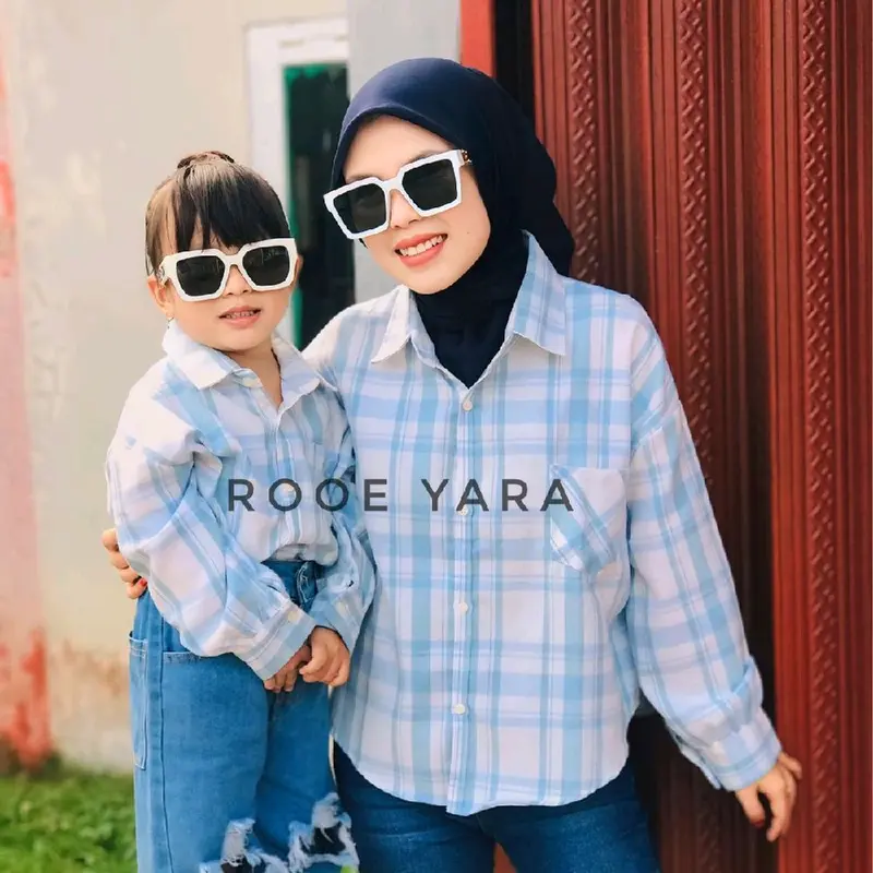 atasan kemeja keluarga  Pria dan  Wanita  Casual katun Flanel premium motif tartan lengan  Panjang couple kluarga harga satuan 4