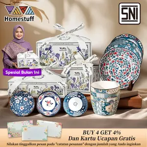 HOMESTUFF Hampers Set Piring dan Mangkok Mewah Gratis  Violet Box -SNI- Kado hampers Souvenir Natal Nikahan Lebaran