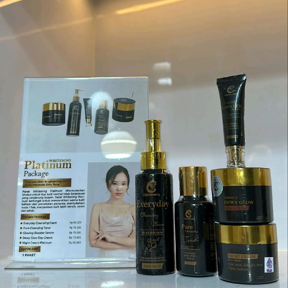 Paket Whitening Can Beauty: Serum, Toner, Day Cream, Night Cream, dan Cleansing Foam - Hitam