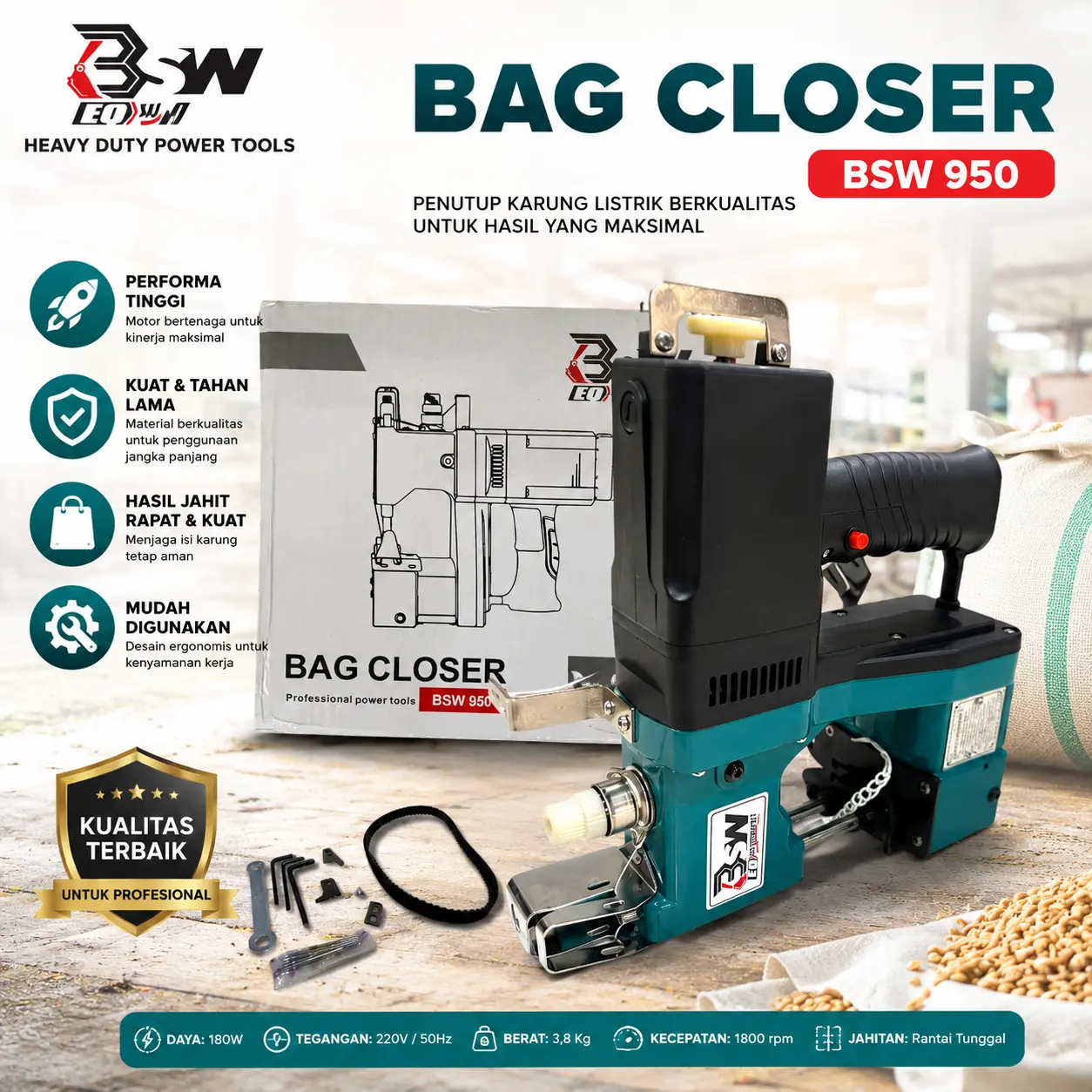 BSW Mesin Jahit Karung BSW-950 Portable Kecil Integrasi Ekspres Muatan Tanpa Wayar Tas Beras Sepenuhnya Otomatis Bag Closer