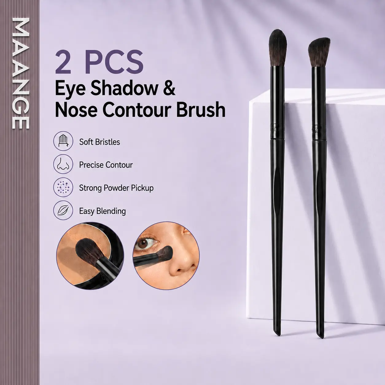 MAANGE 2 Pcs Eye Shadow & Nose contour Brush Kuas Makeup Profesional 51255 shading  hidung