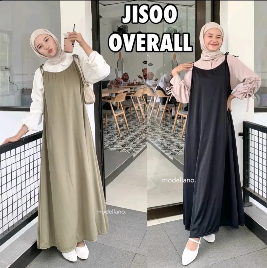 Dress overall korean style/gamis wanita dewasa terkini cringkel airflow Muslim Flowy