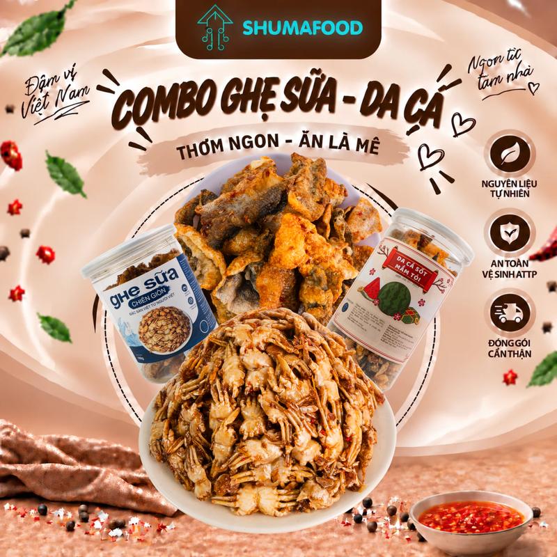 Mua 160g Khô Ghẹ sữa chiên giòn tặng 90g khô Da Cá chiên giòn thơm ngon ShumaFood Snack ăn vặt