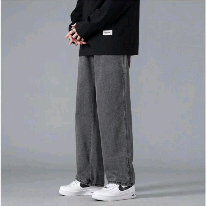 Celana Panjang Pria Jeans Loose Pant Korean Style Gombrang Hitam Muda Tebal Distro 5