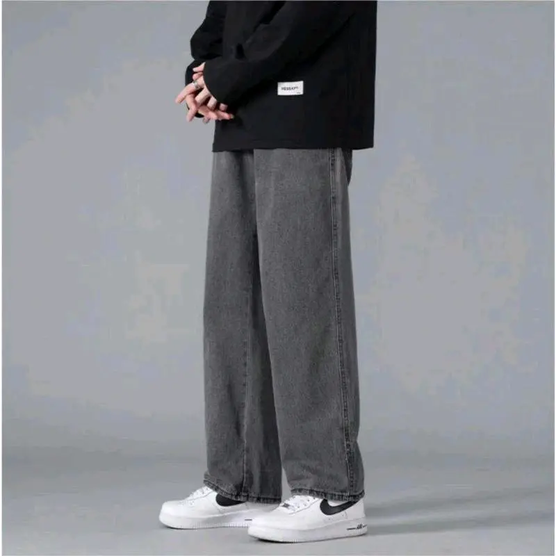 Celana Panjang Pria Jeans Loose Pant Korean Style Gombrang Hitam Muda Tebal Distro 4