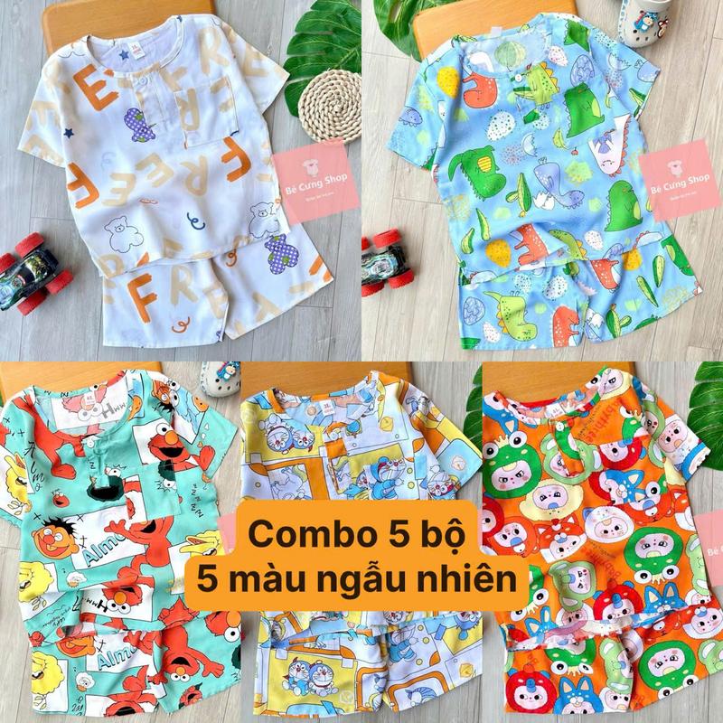 COMBO 5 bộ đồ bộ bé trai Tole Lanh CỘC TAY , chất vải Tôn lanh 2 da mềm, mịn, mát mùa hè, hàng Việt Nam chất lượng