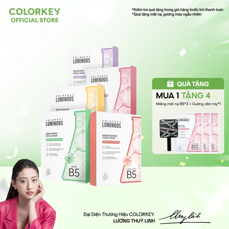 COMBO 5 Hộp Mặt Nạ Giấy COLORKEY LUMINOUS Vitamin B5 Hỗ Trợ Cấp Ẩm Làn Da 25ml/miếng 10 miếng/hộp 0