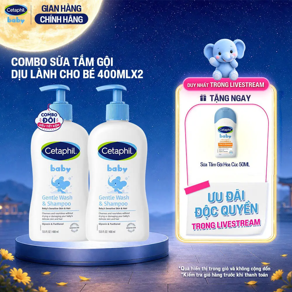 Combo 02 Sữa tắm gội dịu lành cho bé CETAPHIL BABY GENTLE WASH&SHAMPOO 400M