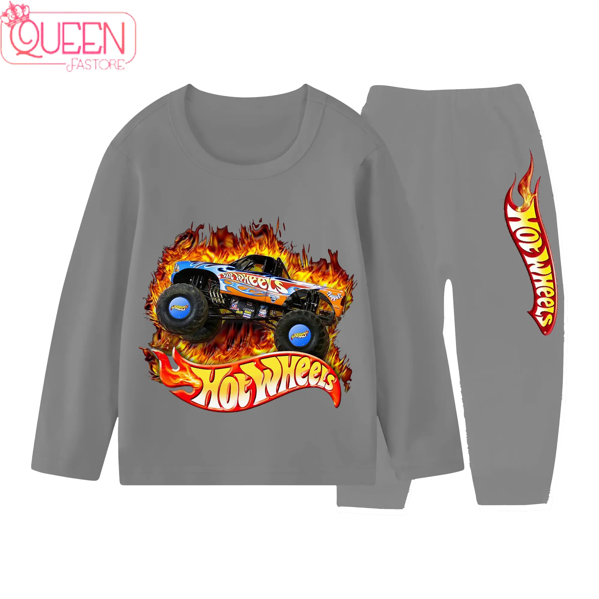 Setelan Piyama Anak HOT WHEELS, Bahan Cotton, Ukuran 1-10 Tahun - Celana, Atasan baju tidur