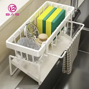 BAS tempat sabun cuci piring rak pengering spons dapur rak wastafel multifunsi dengan holder kain