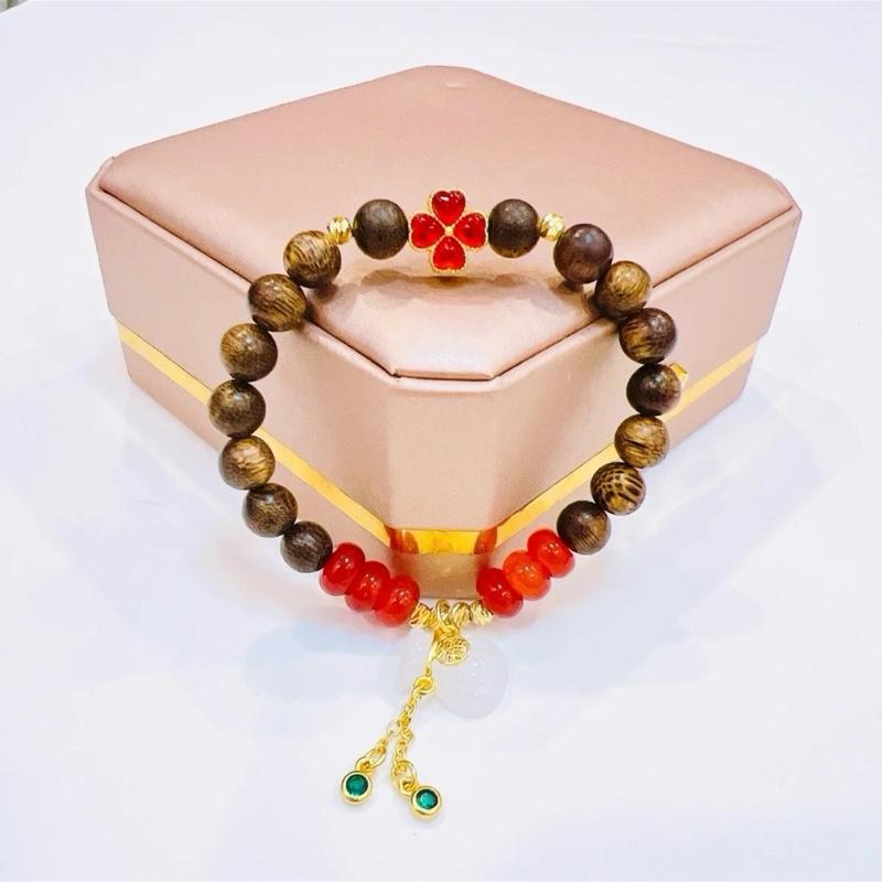 Vòng tay đơn cỏ bốn lá túi tiền lục điếu