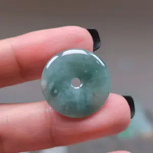 Kalung liontin batu giok koin donat keberuntungan bersertifikat