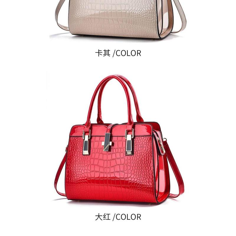 Product Introduction of Fashionable Bright Leather Handbag 2024 Women's New Large Capacity Crocodile Pattern Single Shoulder Crossbody Bag 9