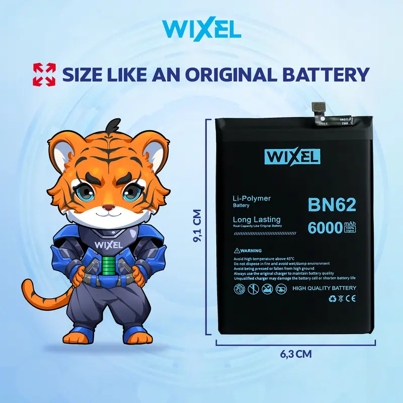 WIXEL Baterai Compatible For Poco M3 Redmi 9T BN62 Real Capacity Batre Batrai Battery Double Power Dual BN 62 3