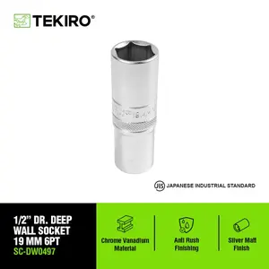 Tekiro 1/2 Inch Kunci Sock Deep Wall 6 Pt 19 Mm / Mata Sok Panjang / Anak Sok Panjang / Tools - Alat Perkakas