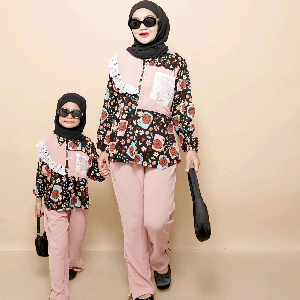 -One Set Hellen Kemeja Mix Brukat   Anak Perempuan 1-10Tahun/Stelan Baju Couple/Baju Anak Perempuan