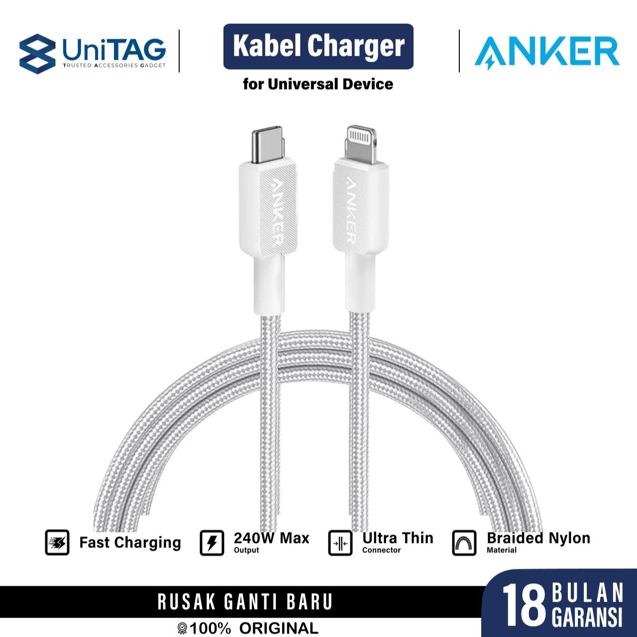 Anker Kabel Charger Lightning - USB C 60W Braided 0.9m 322 Powerline - White A81B5H21