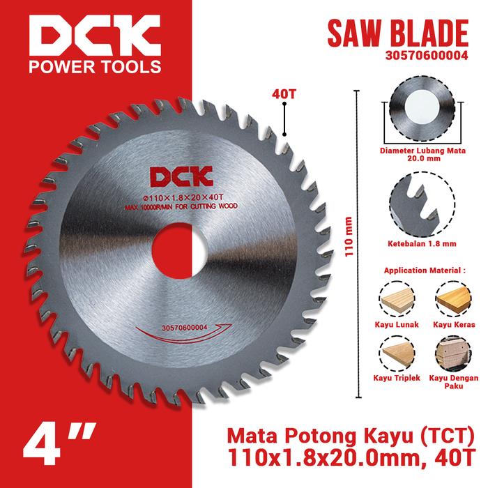 Gambar DCK Saw Blade (TCT) 4 Inci / Mata Potong Kayu 110x1.8x20.0mm, 40T dari DCK Power Tools Indonesia Kota Administrasi Jakarta Barat Tokopedia