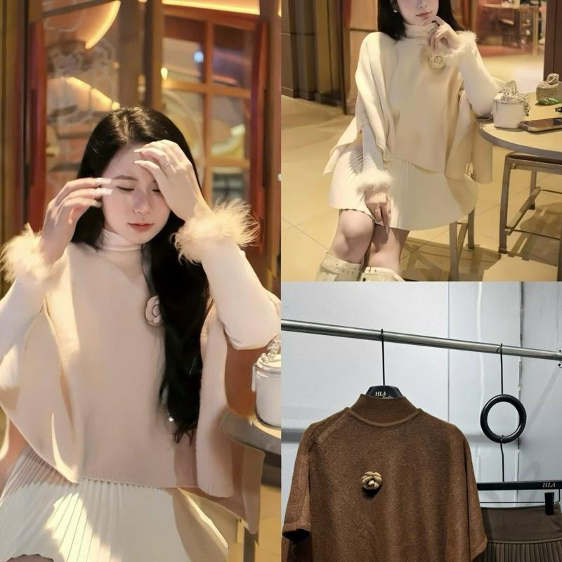  Áo Len Cánh Rơi Hoa Trà Kèm Tay Lông phối chân váy dạ xếp ly màu kem HÀNG QCCC CÓ SẴN 