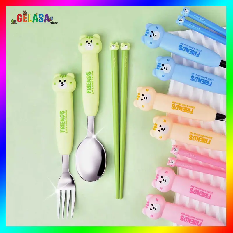 Gelasa Alat Makan Set Sendok Garpu Sumpit Anak dengan box motif lucu