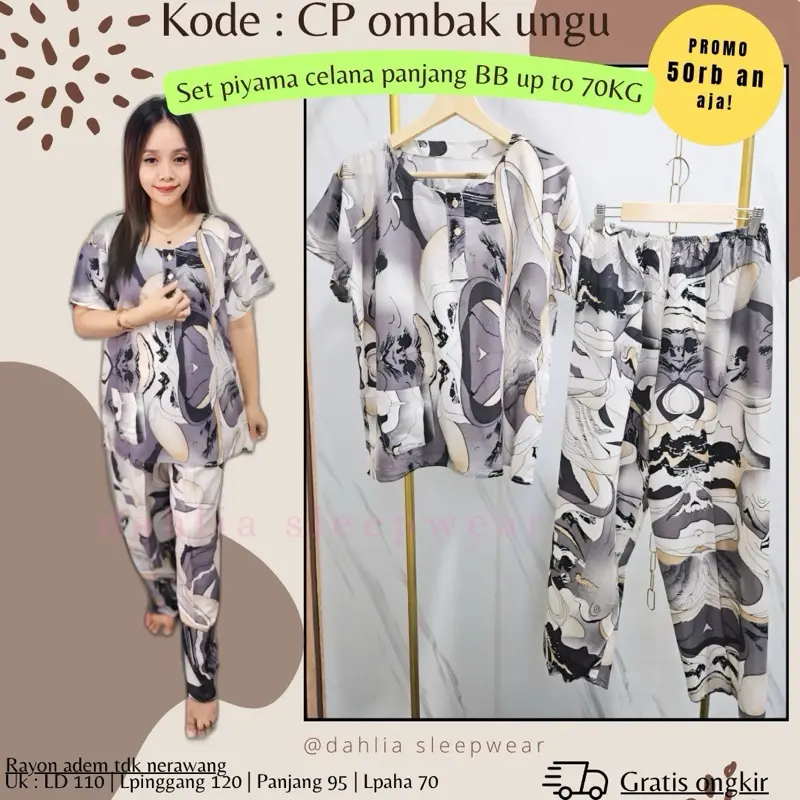 CP ombakungu + piyama pendek/panjang tulis warna