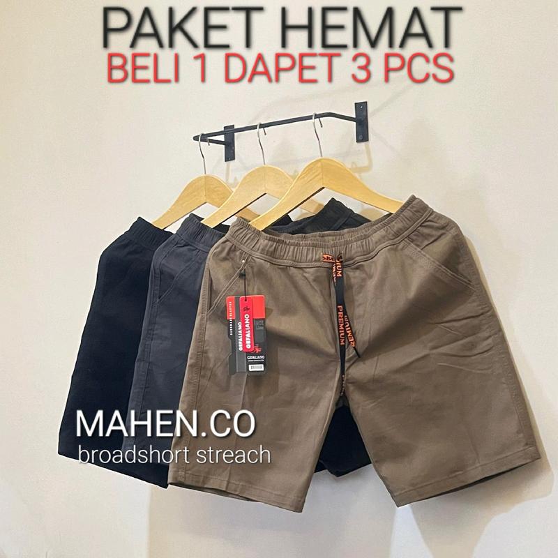 PAKET HEMAT BELI 1 DAPET 3 PCS .BROADSHORT PANTS GEFALIANO KOLOR/KARET STREAT DEWASA UNISEX 3 IN 1   Combed Chino Melar Pendek Katun Hitam 1