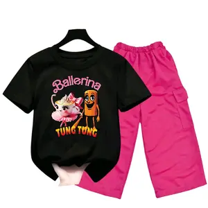 Baju BALLERINA TUNG TUNG  Setelan Anak Perempuan Usia 5-12 Tahun Kaos dan Celana Cargo Fanta Fashion