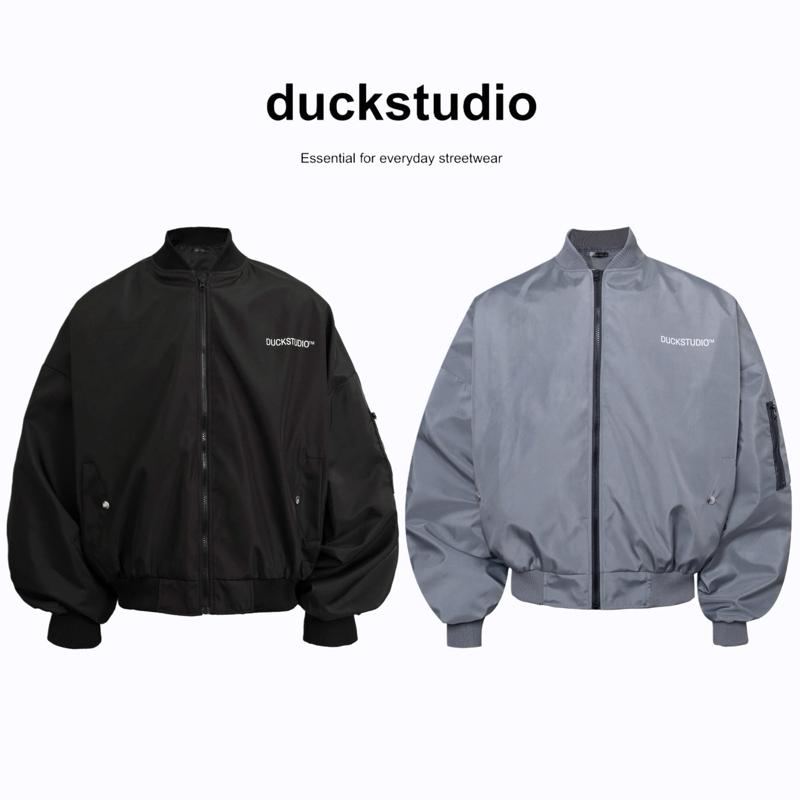  Duckstudio Áo Bomber Dù 3 Lớp Form Boxy Nam Nữ Màu Đen Streetwear Thể Thao Năng Động Xuất Xứ Việt Nam 