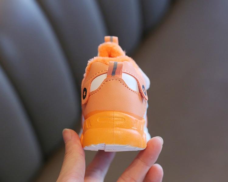 Product Introduction of Kasut musim sejuk kapas kanak-kanak, kasut lelaki dan perempuan, bergaris bulu tebal, kasut bayi putih hangat 24