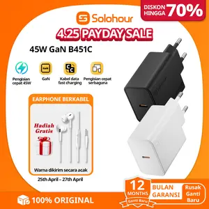 Solohour Charger Type C Fast Charging 45w B451C Adaptor Quick 4.0 for iphone Xiaomi OPPO Asli