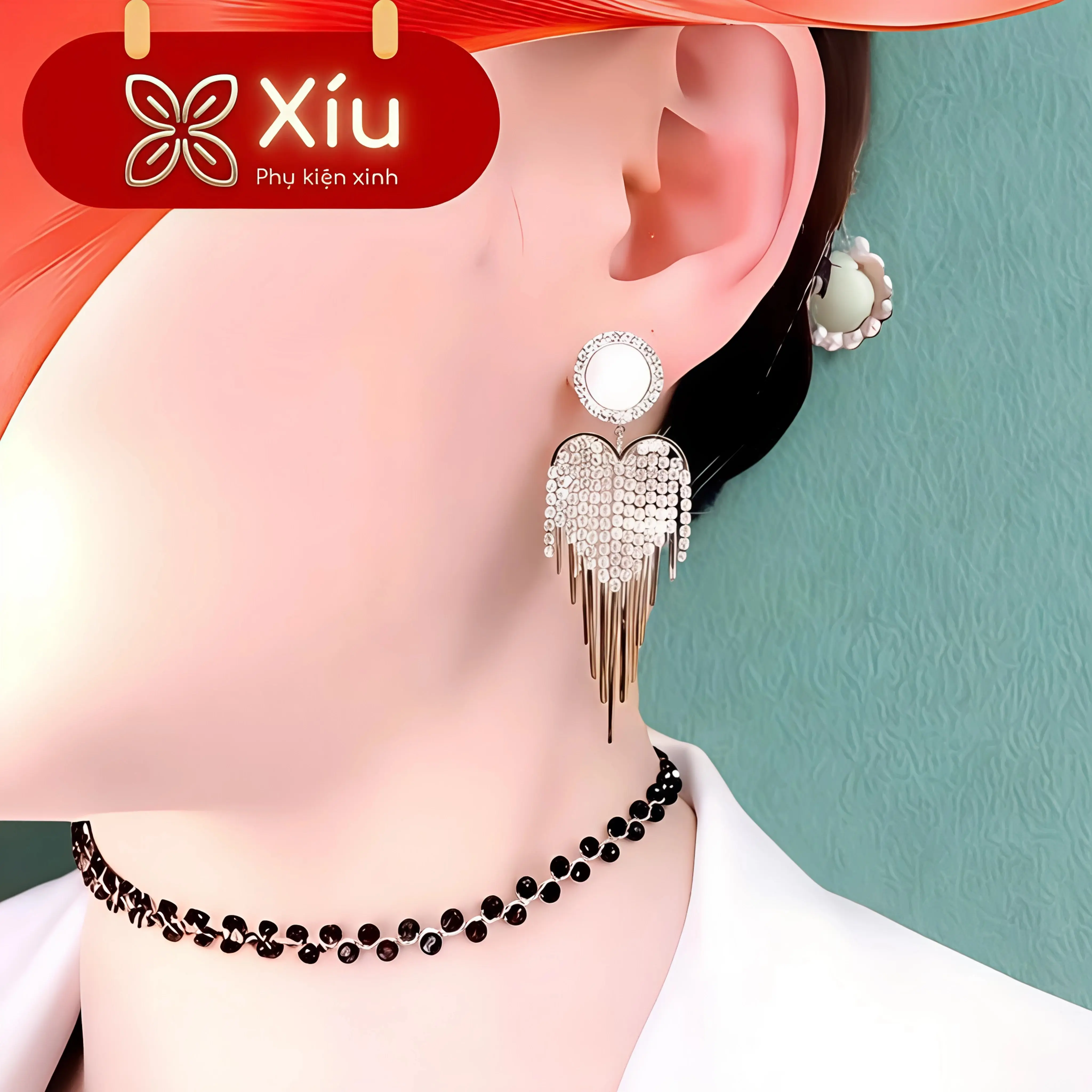 Khuyên tai dáng thả trái tim đính đá lấp lánh - phong cách dịu dàng, sang trọng đi tiệc, hẹn hò - tặng hộp - mã C918
