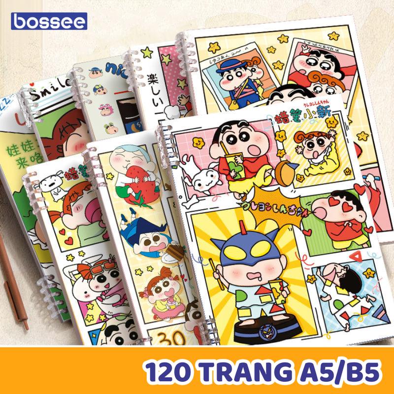Sổ còng họa tiết Shin-cậu bé bút chì vui nhộn A5 B5 120 trang thay được giấy, bìa sổ còng màu pastel kèm ruột giấy - Bìa sổ tay bìa nhựa binder, thiết kế khuyết còng dễ viết planner, bullet journal paper