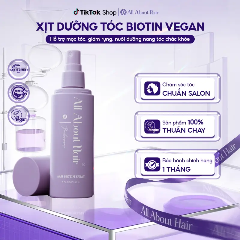 AAH BIOTIN SPRAY VEGAN 120ML – XỊT DƯỠNG TÓC GIẢM RỤNG, KÍCH MỌC TÓC, PHỤC HỒI TÓC HƯ TỔN, TÓC DÀY KHỎE CHUẨN SALON