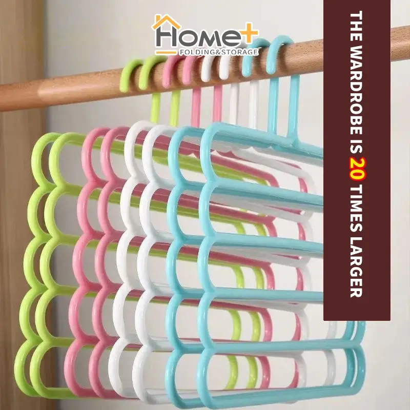 (HOME+) 5 Layer Hanger multi purpose hanger Towel Pants Holder Wardrobe Closet Storage Rack Organizer Plastic Hanging storagesupplies