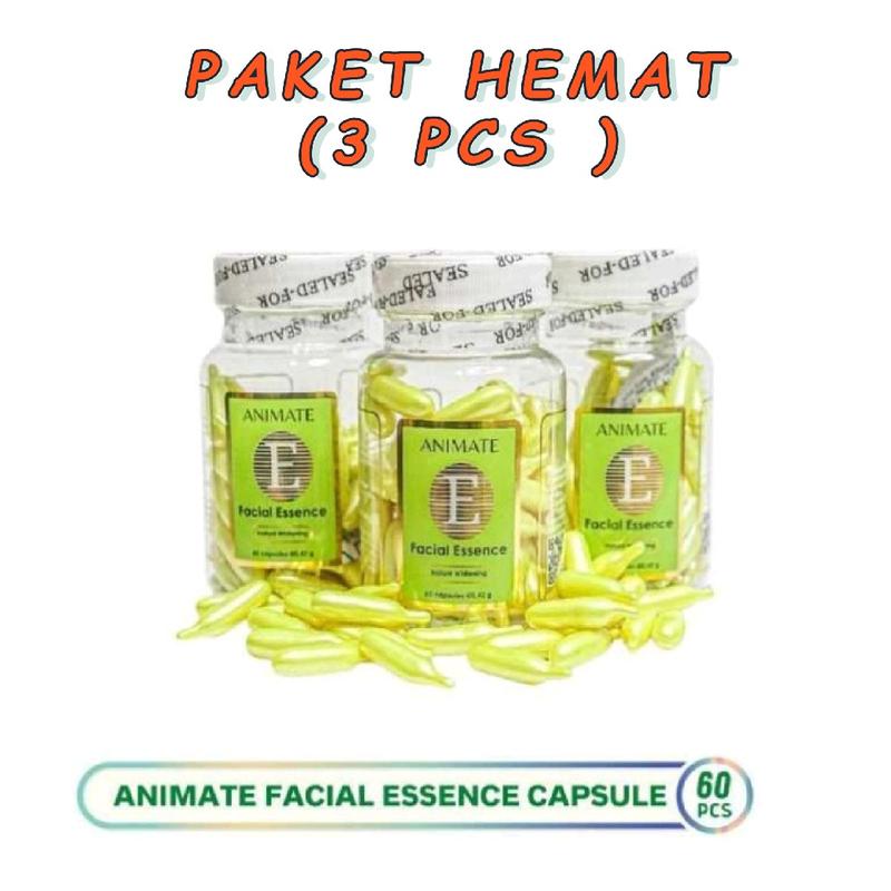 3 pcs ANIMATE SERUM WAJAH VITAMIN E [ ISI 60 KAPSUL]FACIAL ESSENCE Perawatan  Pencerah Muka dan Tubuh Hitam Mencerahkan Memutihkan 0
