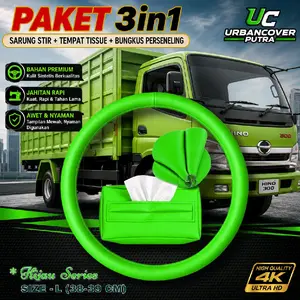 PAKET 3IN1 TRUK Hino Dutro / Elf Macan Umplung / L300  | Sarung Stir + Tempat Tissue + Bungkus Persneling Polos Premium | Aksesoris Interior Truk
