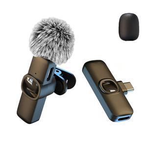 ワイヤレスラベリアマイク、充電式ラペルマイク、iPhone/Type-C電話用のプロフェッショナルワイヤレスマイク、ビデオ録画用の全方向性コンデンサー録音マイク