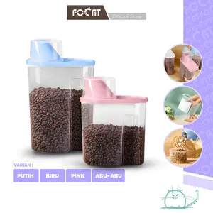 FOCAT X Toples Makanan Kucing C82 PP Food Grade dengan Tutup Gelas Takar - Varian Warna Putih Biru Penyimpanan Pink Plastik Wadah