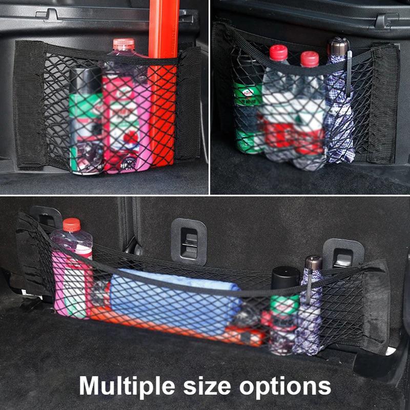 Product Introduction of Car Back Rear Trunk Storage Net Seat Elastic String Net Magic Sticker Mesh Storage Bag Auto Organizer Seat Back Bag 28