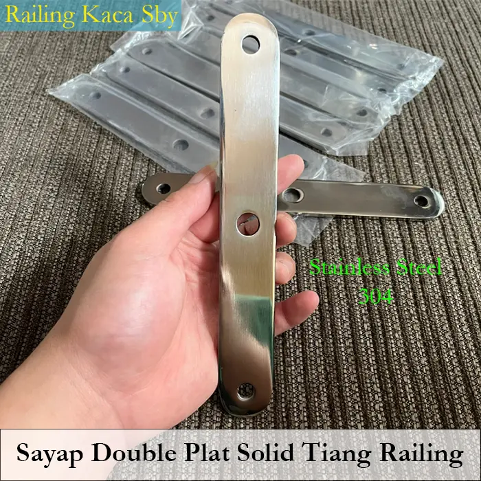 SAYAP PLAT DOUBLE TIANG RAILING KACA SOLID SUS304 2