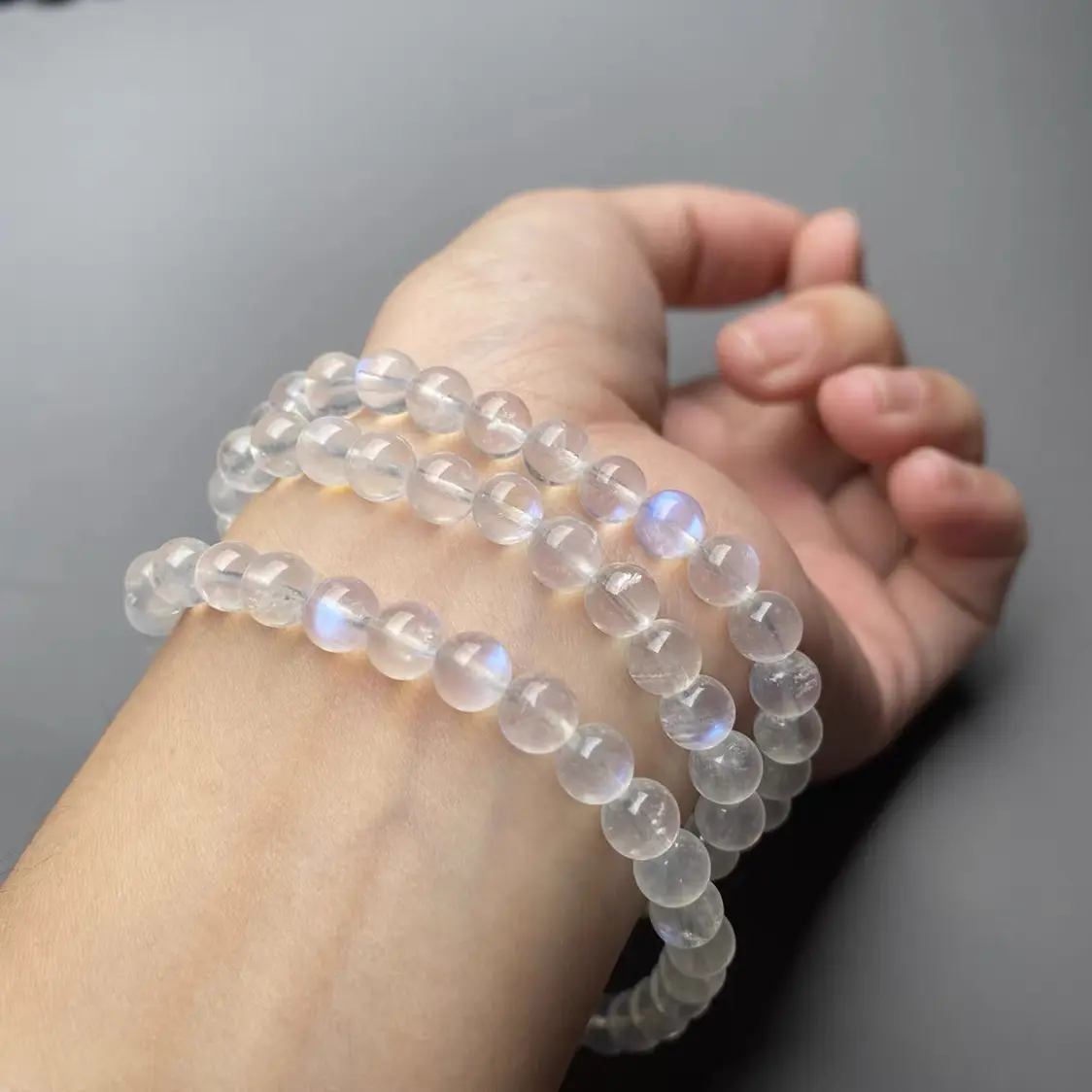 Natural blue moonstone three-circle bracelet girl white moonlight crystal bracelet cream body small fresh sweet wind